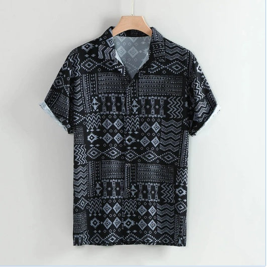 Chemise Homme Dark African Structure Avec Col Turn Down Et Fermeture Boutonnée Simple Pour Look Moderne Confortable