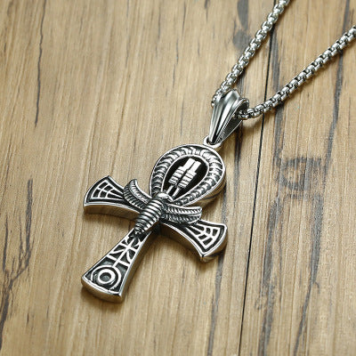 Collier En Acier Titane Pendentif Croix Ankh Vie Égyptienne Pour Homme Ou Unisexe