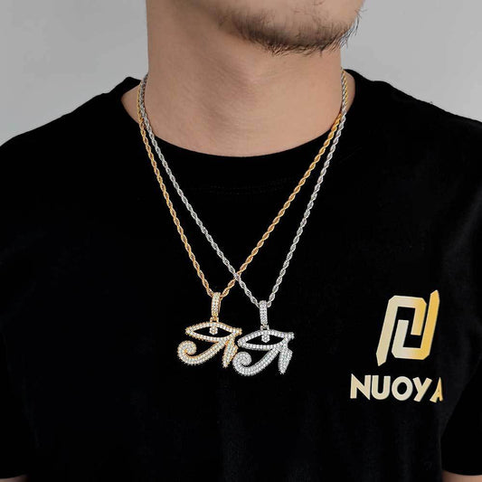 Collier Pendentif Œil D'Horus En Cuivre Doré Orné De Zircon Incrusté Symbolique De Protection