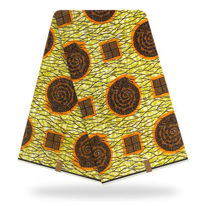 Authentique Tissu Wax Africain Coton Ankara Cercle Jaune Éclatant Imprimé Batik Motifs Circulaires