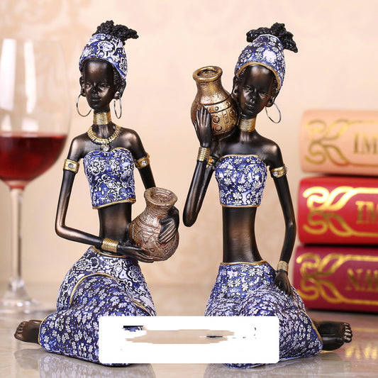 Figurines Décoratives En Résine Inspirées Par Esthétique Africaine Et Esthétique d Asie du Sud Est Peintes À La Main