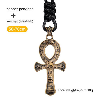 Pendentif Croix Ancien Anka Égyptien ANU BIS Argent Cuivre Avec Chaîne 60 Cm Ou Corde Cire