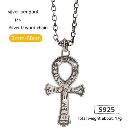 Pendentif Croix Ancien Anka Égyptien ANU BIS Argent Cuivre Avec Chaîne 60 Cm Ou Corde Cire