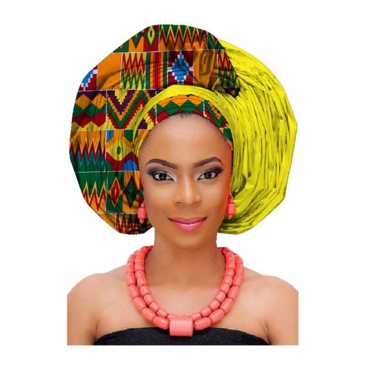 Turban Africain Imprimé en Coton Pour Femmes Motifs Géométriques Riches et Couleurs Élégantes