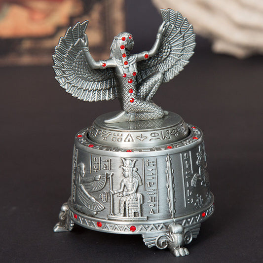 Déesse Égyptienne Antique Boîte À Musique Ailée Ornement Décoratif Alliage Zinc Idéal Bureau Ou Table De Chevet