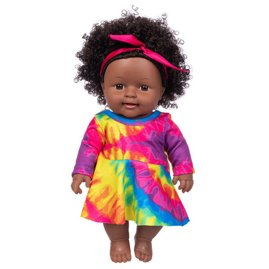 Simulation Baby Doll Poupée Africaine Noire en Vinyle 3C 30 Cm Réalisme Doux pour Jeux Imaginatifs