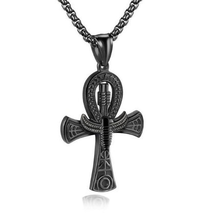 Collier En Acier Titane Pendentif Croix Ankh Vie Égyptienne Pour Homme Ou Unisexe