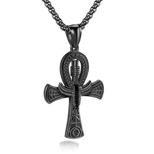 Collier En Acier Titane Pendentif Croix Ankh Vie Égyptienne Pour Homme Ou Unisexe