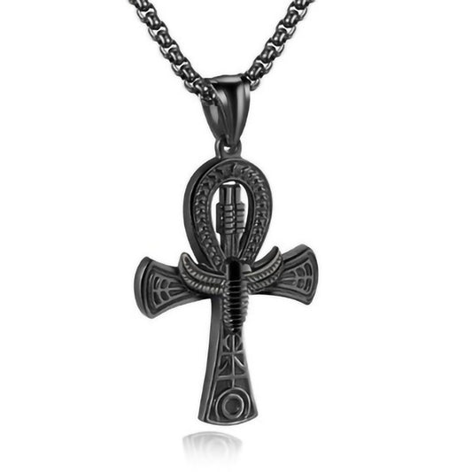 Collier En Acier Titane Pendentif Croix Ankh Vie Égyptienne Pour Homme Ou Unisexe