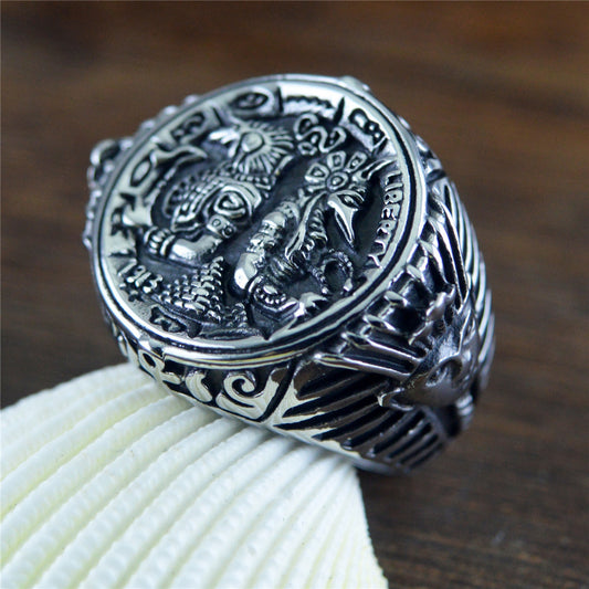 Bague Vintage Égypte Antique Totem Gardien Anubis En Acier Inoxydable Forme Coeur Moderne