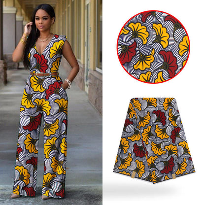 Tissu Coton Wax Africain Dutch Wax Cloth Imprimé Batik Motifs Végétaux Naturel Cent Pourcent