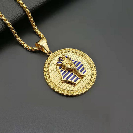 Pendentif Pharaon Égyptien Doré En Acier Inoxydable 316 Sans Chaîne Luxueux Contemporain