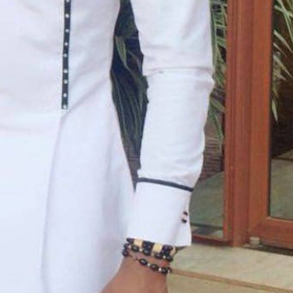 Chemise Décontractée En Coton Blanc Avec Imprimé Ethnique Africain Pour Jeunes Hommes À Col Rond Quatre Saisons