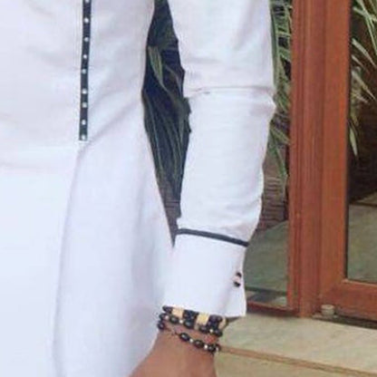 Chemise Décontractée En Coton Blanc Avec Imprimé Ethnique Africain Pour Jeunes Hommes À Col Rond Quatre Saisons