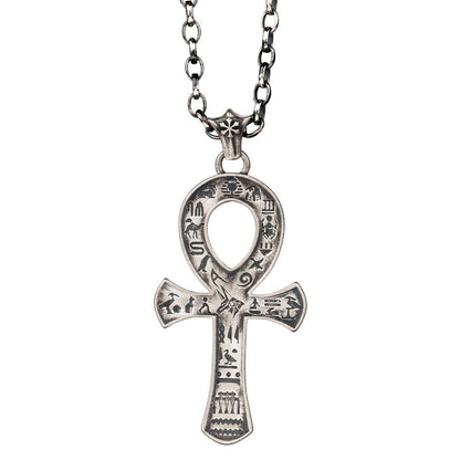 Pendentif Croix Ancien Anka Égyptien ANU BIS Argent Cuivre Avec Chaîne 60 Cm Ou Corde Cire