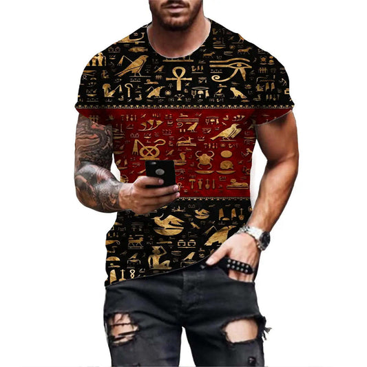 T Shirt Imprimé 3D Pharaon Égyptien Col Rond Manches Courtes Style Moderne Cartoon Pour Jeunes Hommes