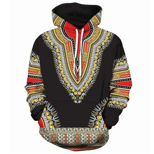 Sweat à Capuche Streetwear Imprimé 3D Motifs Folklore Africain pour Homme et Femme Polyvalent