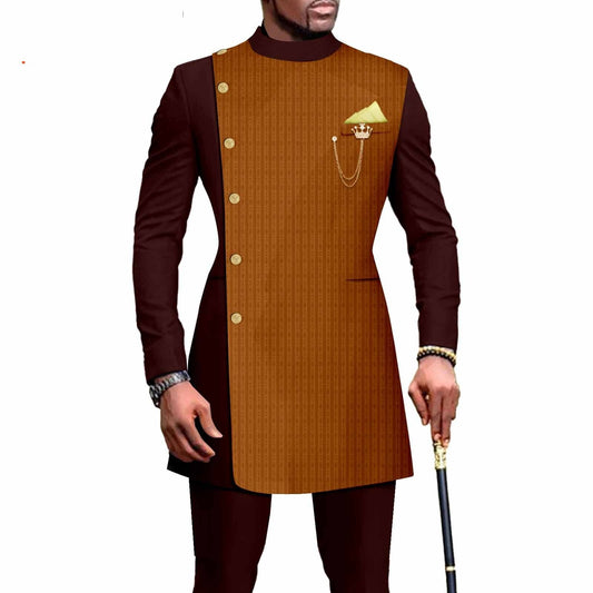 Ensemble Deux Pièces Pour Homme Style Africain Contemporain En Coton Doux Et Respirant Pour Loisirs