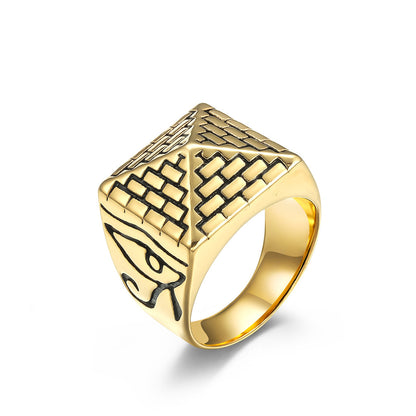 Bague Pharaonique Horus Oeil Pyramide En Acier Inoxydable Design Moderne Pour Tous Styles Audacieux
