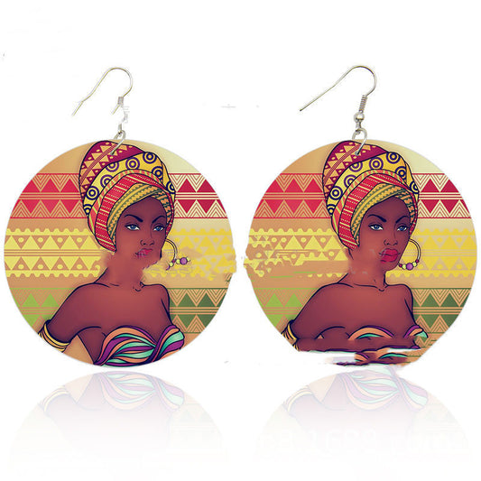 Boucles D Oreilles En Bois Africain Motif Double Face Série Motif Graphique Impression