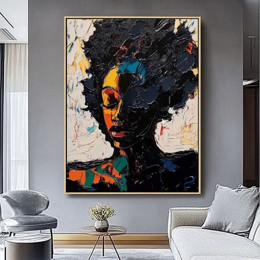Hand-Painted Oil Painting People African Woman Abstract Graffiti Street Art Canvas Aesthetic Home Decoration Artwork Suitable For Living Room Bedroom Wall Decoration