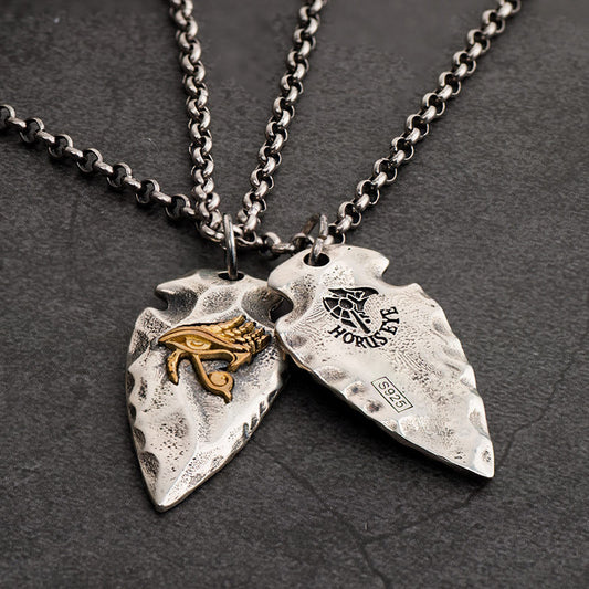 Collier Vintage En Argent Thaï Avec Pendentif Lance En Pierre Et Œil D'Horus Égyptien Pour Homme