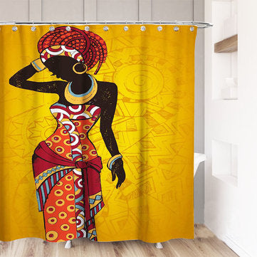 Rideau De Douche En Polyester Avec Illustration Fille Africaine Impression Numerique Design Moderne Pour Salle De Bain