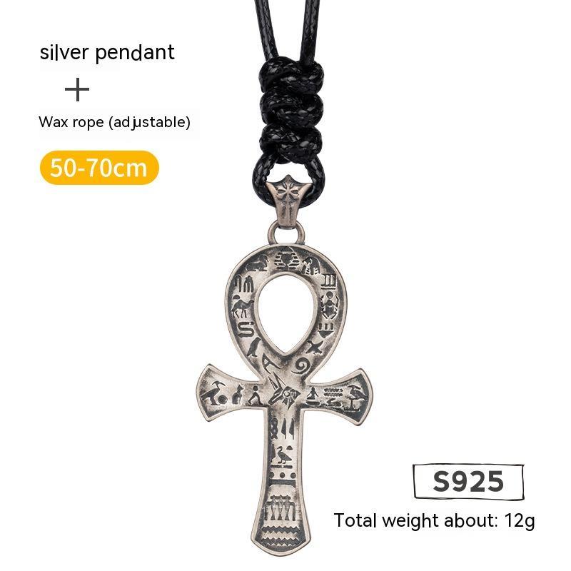 Pendentif Croix Ancien Anka Égyptien ANU BIS Argent Cuivre Avec Chaîne 60 Cm Ou Corde Cire