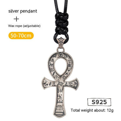 Pendentif Croix Ancien Anka Égyptien ANU BIS Argent Cuivre Avec Chaîne 60 Cm Ou Corde Cire