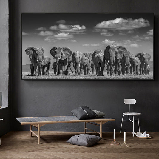 Tableau Déco Famille Éléphants Afrique Sur Toile Sans Cadre Moderne Pour Salon Ou Chambre
