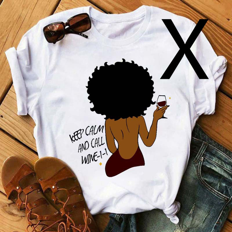 African Black Girl Print Short-sleeved T-shirt Women