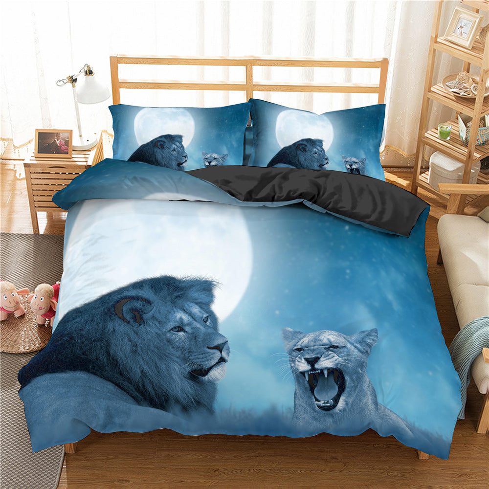 Ensemble De Literie Imprimé Numérique Lion D'Afrique 3 Pièces Pour Chambre Sauvage Contemporaine