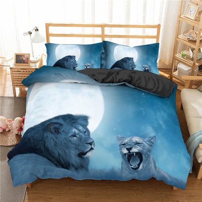 Ensemble De Literie Imprimé Numérique Lion D'Afrique 3 Pièces Pour Chambre Sauvage Contemporaine