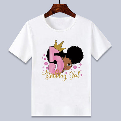 T Shirt Enfant Motif Fille Africaine Confortable Pullover À Manches Courtes Pour Anniversaire Été