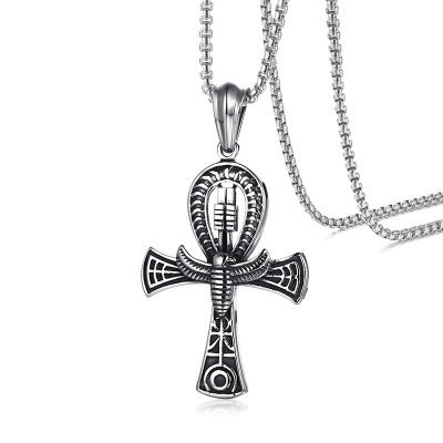 Collier En Acier Titane Pendentif Croix Ankh Vie Égyptienne Pour Homme Ou Unisexe