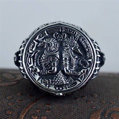 Bague Vintage Égypte Antique Totem Gardien Anubis En Acier Inoxydable Forme Coeur Moderne