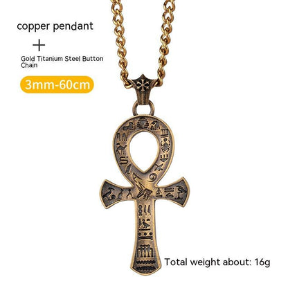 Pendentif Croix Ancien Anka Égyptien ANU BIS Argent Cuivre Avec Chaîne 60 Cm Ou Corde Cire