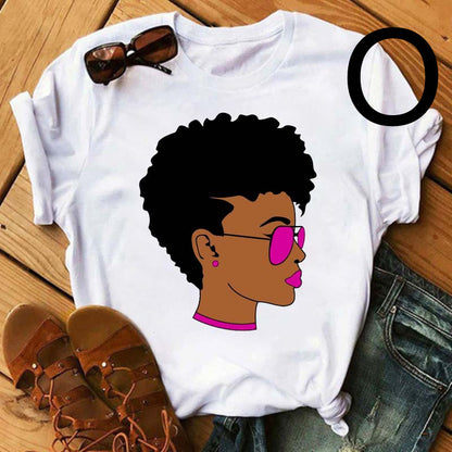 African Black Girl Print Short-sleeved T-shirt Women