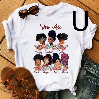 African Black Girl Print Short-sleeved T-shirt Women