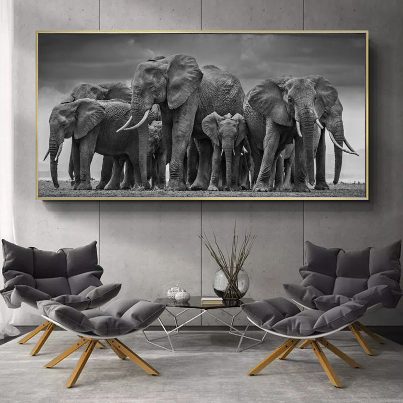Tableau Déco Famille Éléphants Afrique Sur Toile Sans Cadre Moderne Pour Salon Ou Chambre
