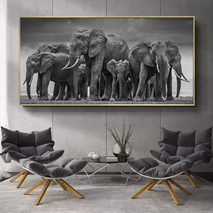 Tableau Déco Famille Éléphants Afrique Sur Toile Sans Cadre Moderne Pour Salon Ou Chambre