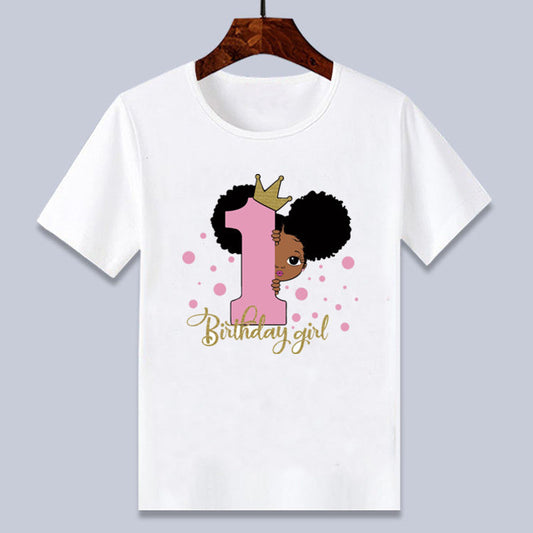 T Shirt Enfant Motif Fille Africaine Confortable Pullover À Manches Courtes Pour Anniversaire Été