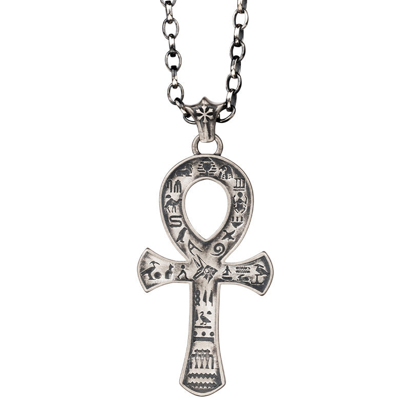 Pendentif Croix Ancien Anka Égyptien ANU BIS Argent Cuivre Avec Chaîne 60 Cm Ou Corde Cire