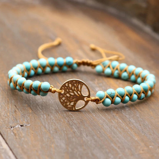 Bracelet Wrap Double Couches Arbre De Vie Deux Tons Pierre Impériale Unisexe Élégant Et Polyvalent