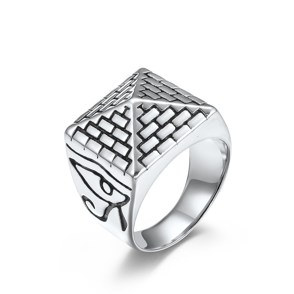 Bague Pharaonique Horus Oeil Pyramide En Acier Inoxydable Design Moderne Pour Tous Styles Audacieux