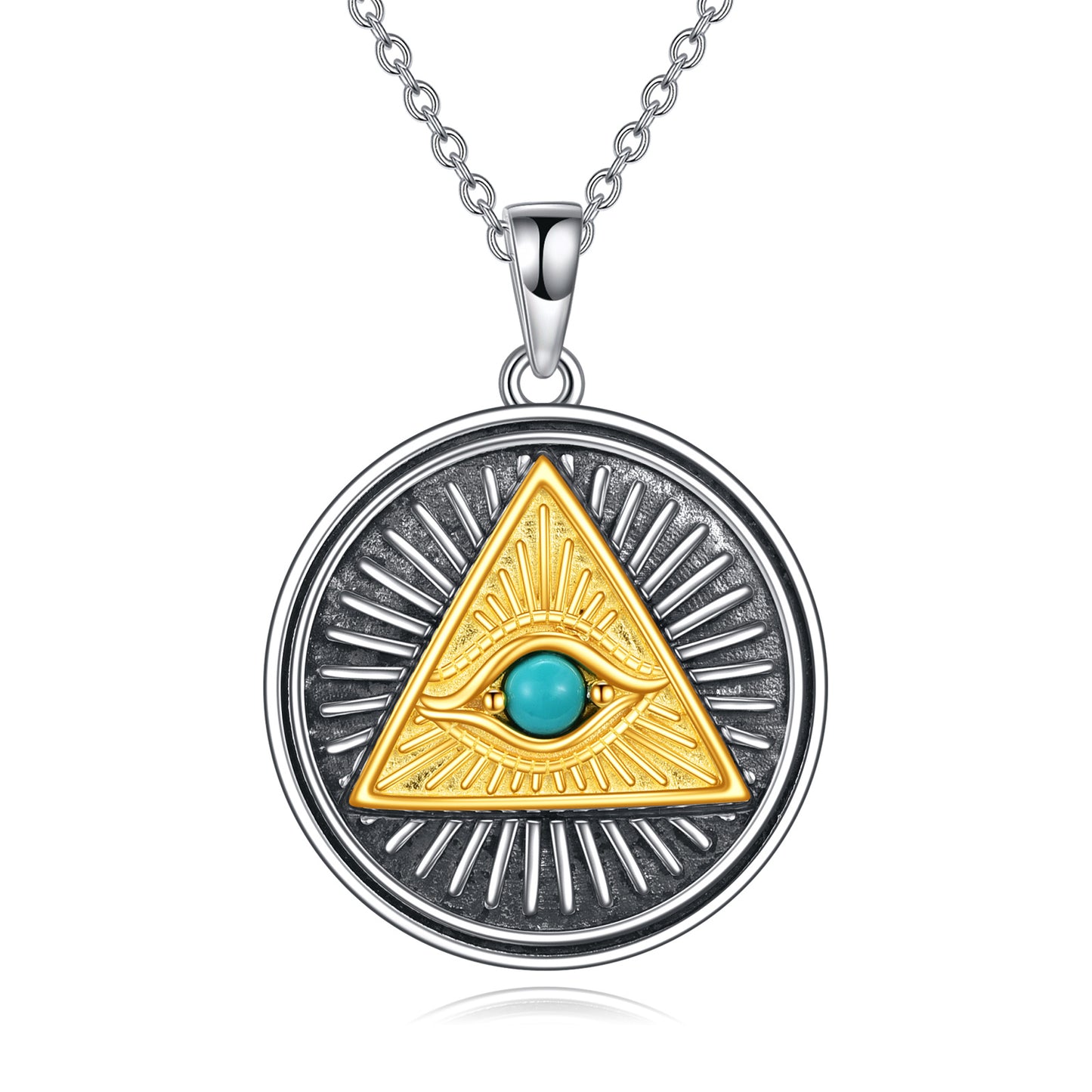 Pendentif Œil d'Horus en Argent Sterling Turquoise Bijou Pyramide Égyptien Ornement Sacré