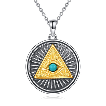 Pendentif Œil d'Horus en Argent Sterling Turquoise Bijou Pyramide Égyptien Ornement Sacré